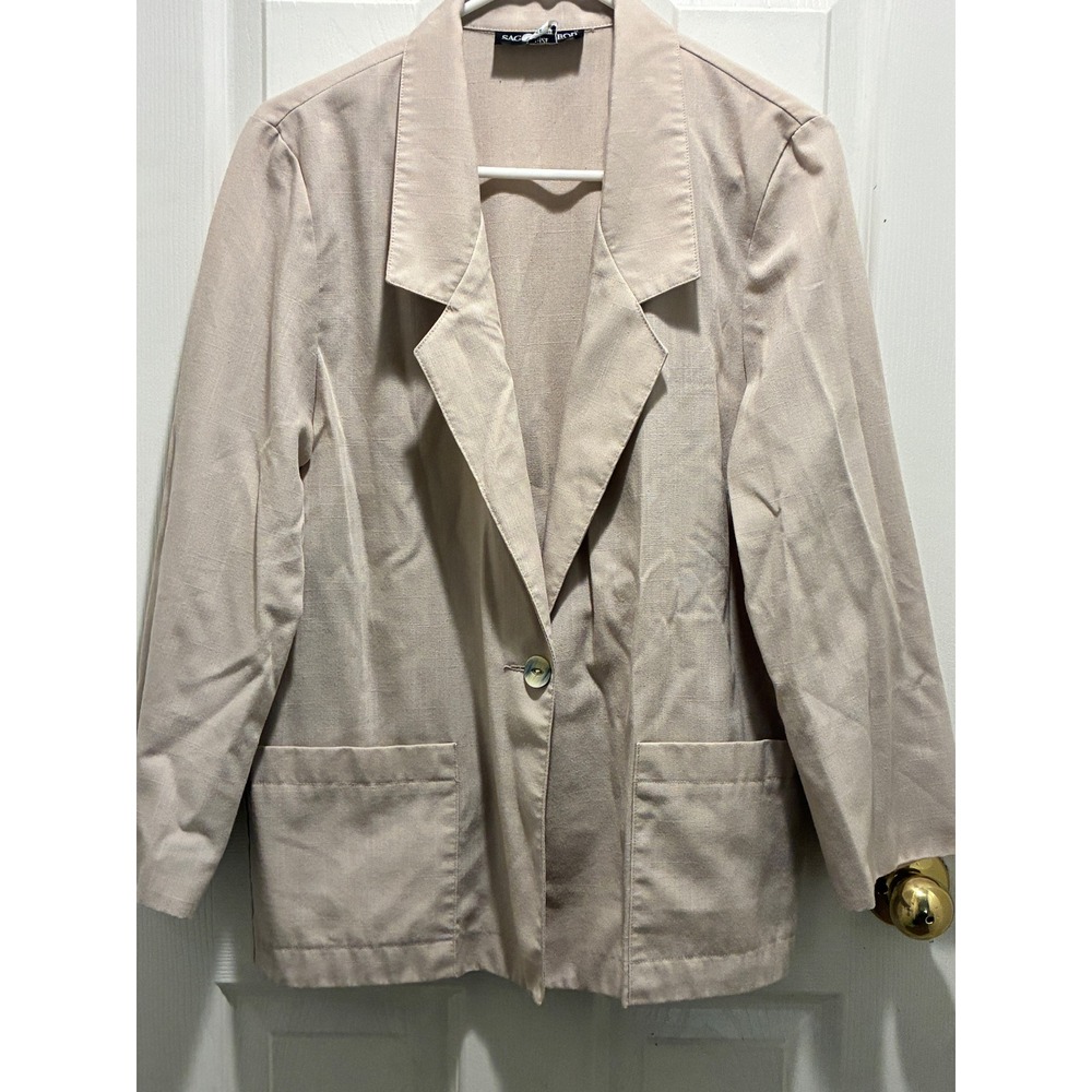 Sag Harbor Petite Womens 12P Beige Single Button Blazer Lightweight Jacket
